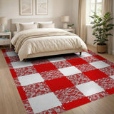 Bold Red White Wavy Checkered Rustic Rug