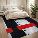 Bold Black Red Geometric Stripe Area Rug