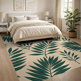 Green Palm Leaf Beige Area Rug