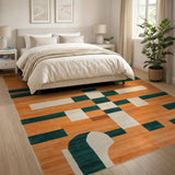 Bold Orange Green Geometric Abstract Area Rug