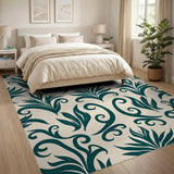 Elegant Teal Foliage Floral Area Rug