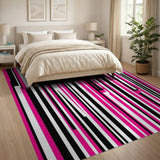 Bold Pink and Black Striped Geometric Area Rug