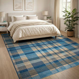 Blue Plaid Geometric Woven Area Rug