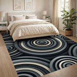Modern Grey Concentric Circles Area Rug