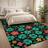 Vibrant Teal Pink Yellow Floral Area Rug