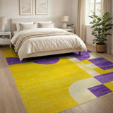 Vibrant Yellow Purple Geometric Area Rug