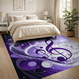 ODIKA Purple Abstract Music Notes Washable Area Rug - Modern Artistic Low Pile Non-Slip Carpet