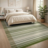 Green and Beige Striped Woven Area Rug