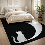 Curious Cat Silhouette Black White Area Rug