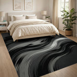 Abstract Brushstroke Waves Area Rug - Black White