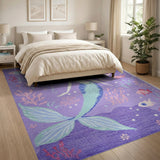 Whimsical Purple Mermaid Kids Area Rug