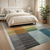 Vibrant Multi-Color Grid Woven Area Rug