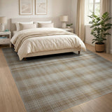 Beige Plaid Woven Area Rug with Fringe