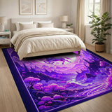 Purple Unicorn Leaping Moonlit Mountains Rug