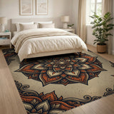 Vintage Orange Mandala Lotus Area Rug