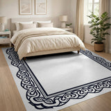 Ornate Black Scrollwork Frame Area Rug