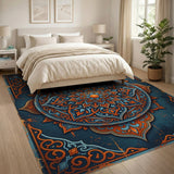 Teal Orange Mandala Distressed Vintage Area Rug