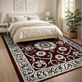 Maroon Persian Floral Area Rug with Ornate Borders