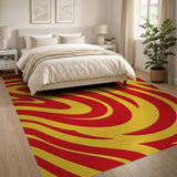 Vibrant Red Yellow Swirl Abstract Area Rug