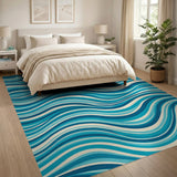 Wavy Blue and Teal Wavy Blue Teal Abstract Area Rug