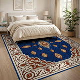 Navy Blue Traditional Persian Area Rug with Ornate Paisley Border
