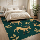 Golden Deer Holly Pattern Green Area Rug