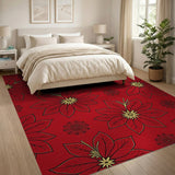 Bold Red Poinsettia Floral Vintage Area Rug