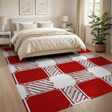 Red White Diagonal Stripe Geometric Area Rug