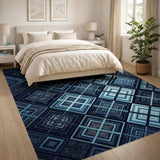 Navy Teal Geometric Interlock Area Rug