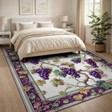 ODIKA Vintage Grapevine Washable Area Rug, Low Pile Non-Slip Botanical Print Carpet