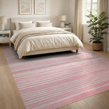 Geometric Modern Pink Blush Pink Horizontal Stripe Area Rug