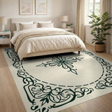 Beige and Neutral Ornate Floral Frame Area Rug