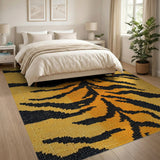 Bold Tiger Stripe Area Rug in Orange Black