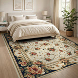 Ivory Peony Floral Persian Area Rug