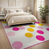 Vibrant Pink Yellow Polka Dot Area Rug