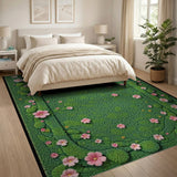 Lush Green Moss Pink Blossom Area Rug