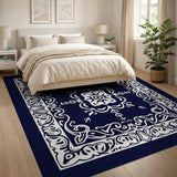 Traditional Persian Blue and Teal Navy Blue Ornate Persian Medallion Rug