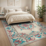 Teal Red Ornate Persian Medallion Area Rug