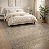 Textured Beige Stripe Boho Area Rug