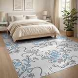 Elegant Blue Floral Gray Vine Vintage Area Rug