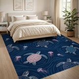 Blue Sea Turtle Coastal Washable Area Rug