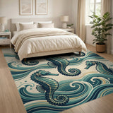 Teal Seahorse Waves Area Rug