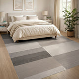 Modern Grey Woven Block Stripe Area Rug