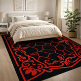 Ornate Red Floral Soccer Ball Area Rug