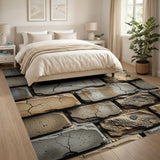 Distressed Concrete Brick Wall Area Rug