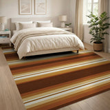 Warm Brown Tan Horizontal Striped Area Rug