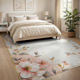 ODIKA Washable Floral Area Rug - Elegant Pink Blossom Low Pile Non-Slip Carpet