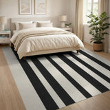 Geometric Modern Stripe Bold Black White Vertical Stripe Rug