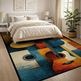ODIKA Abstract Guitar Washable Area Rug, Low Pile Non-Slip Music Themed Decor