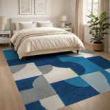 Abstract Blue Geometric Area Rug